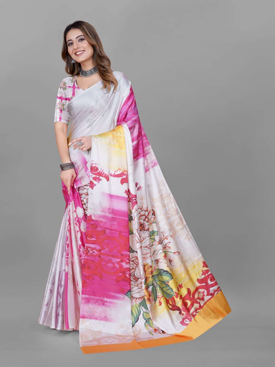 YNF CREPE SRRT JAPAN CRAPE5 SAREES WHOLESALE PRINTED LADIES CREPE SATIN SAREES MANUFACTURER