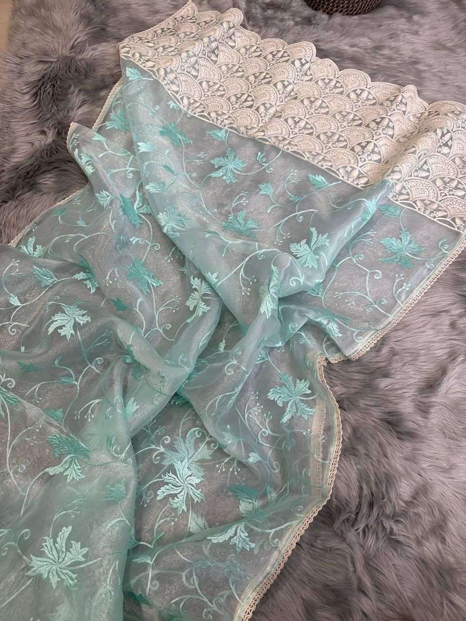 YNF ORGANZA SILK MPL ISHAQ SAREES WHOLESALE ORGANZA NIKITA DUTTA WORK CHIKAN SAREES MANUFACTURER