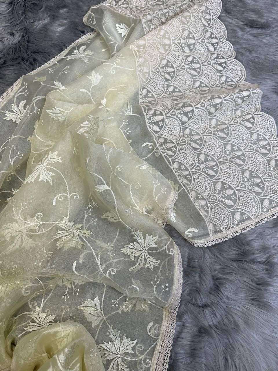YNF ORGANZA SILK MPL ISHAQ SAREES WHOLESALE ORGANZA NIKITA DUTTA WORK CHIKAN SAREES MANUFACTURER