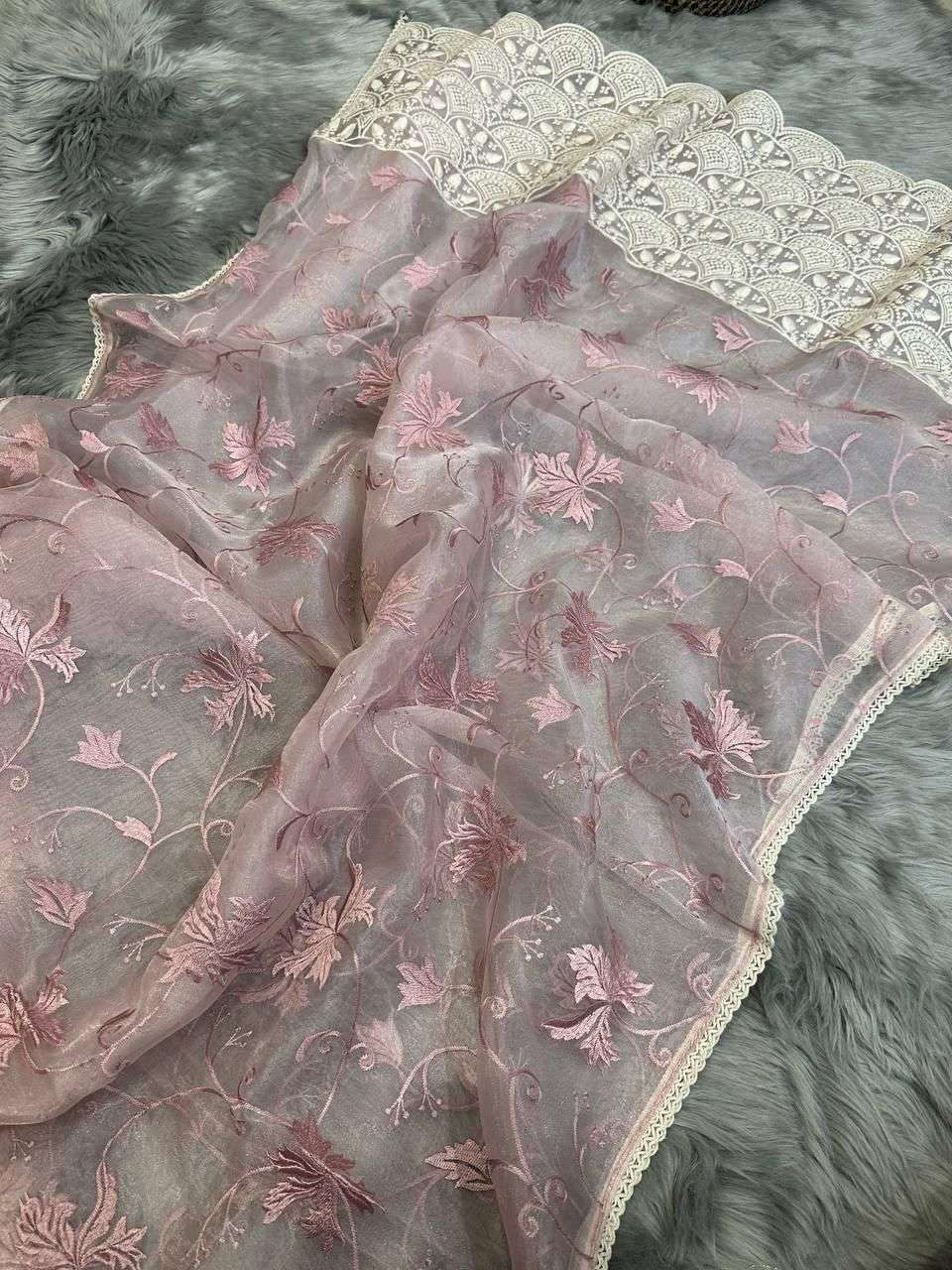 YNF ORGANZA SILK MPL ISHAQ SAREES WHOLESALE ORGANZA NIKITA DUTTA WORK CHIKAN SAREES MANUFACTURER