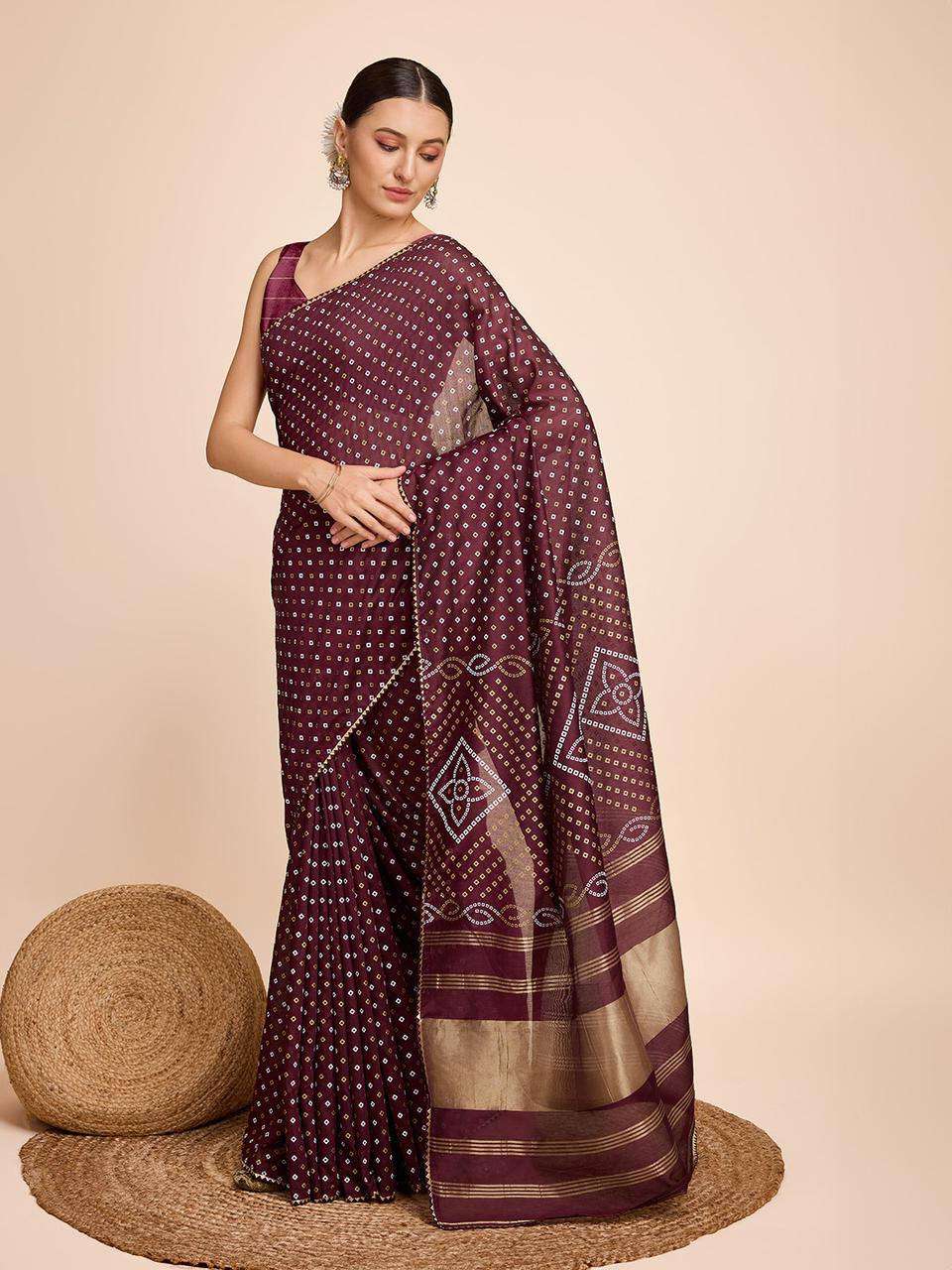 YNF SOFT SILK RVR BANDHANI SAREES WHOLESALE PRINTED LADIES BANDHANI BANDHEJ SAREES MANUFACTURER