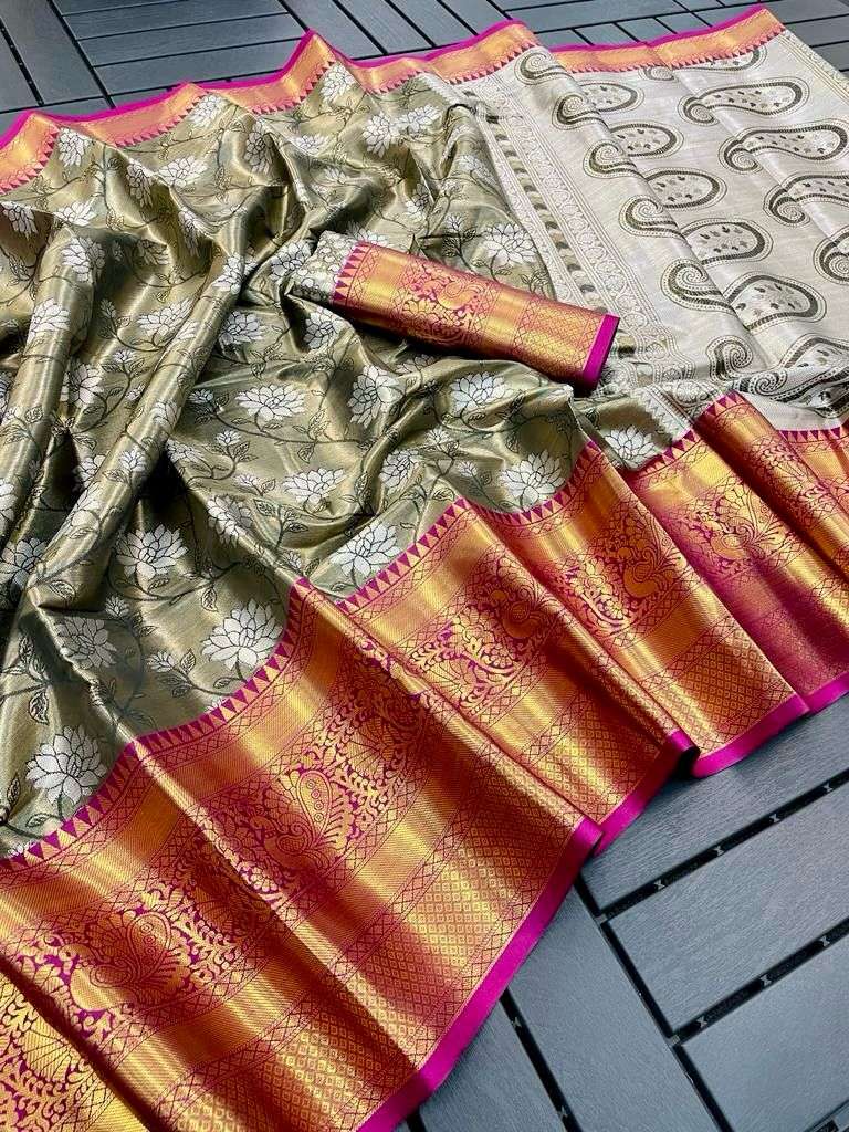 YNF TISSUE SILK RVV 22 SILK SAREES WHOLESALE PRINTED TISSUE SILK ZARI BORDER SAREES MANUFACTURER