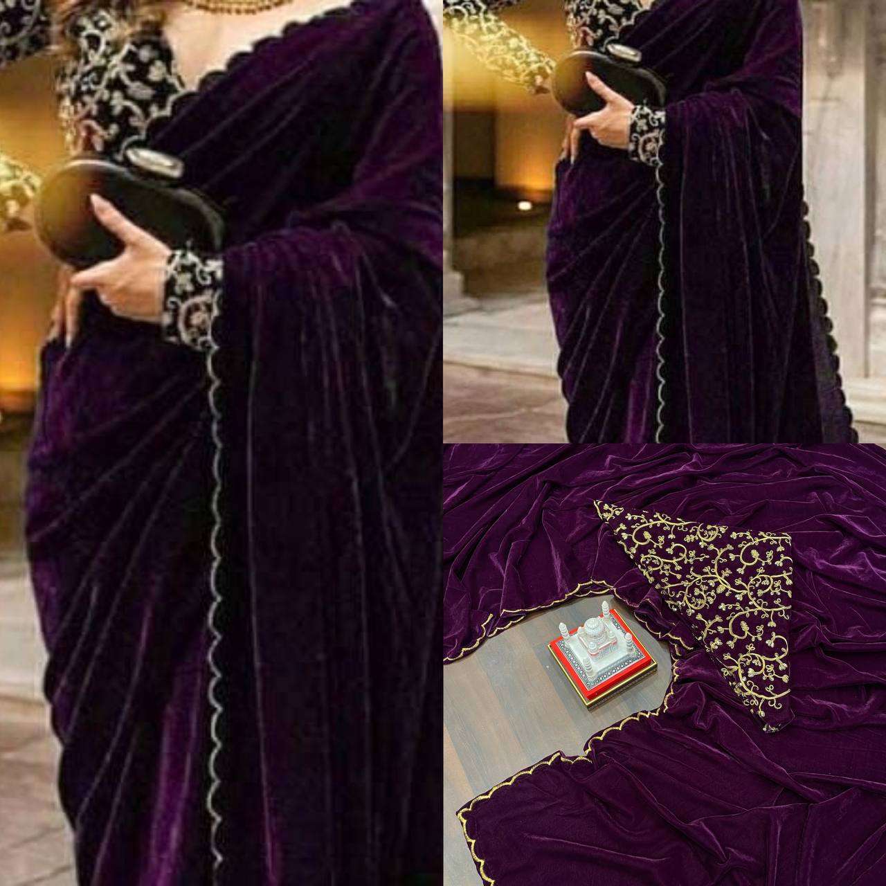 YNF VELVET RST 234 SAREES WHOLESALE PARTY WEAR VELVET PLAIN SAREES MANUFACTURER