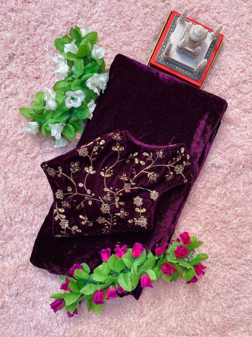 YNF VELVET RST 388 SAREES WHOLESALE PLAIN SOLID VELVET SAREES MANUFACTURER