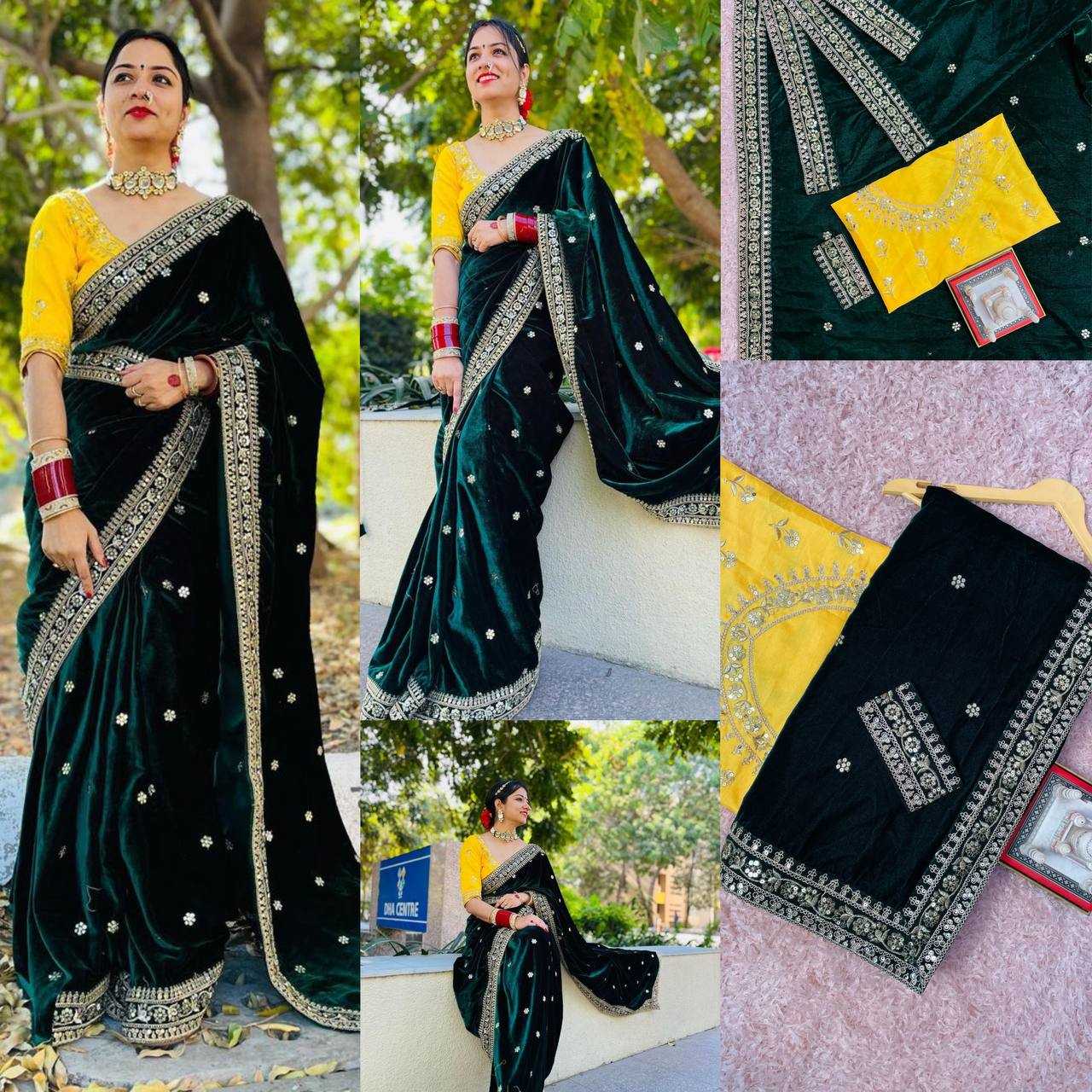 YNF VELVET RST 396 SAREES WHOLESALE VELVET EMBROIDERED FANCY SAREES MANUFACTURER