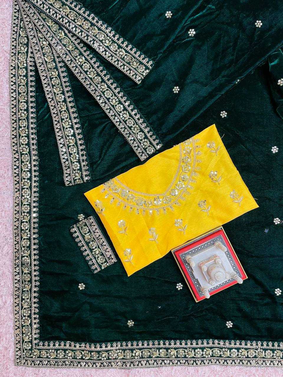 YNF VELVET RST 396 SAREES WHOLESALE VELVET EMBROIDERED FANCY SAREES MANUFACTURER