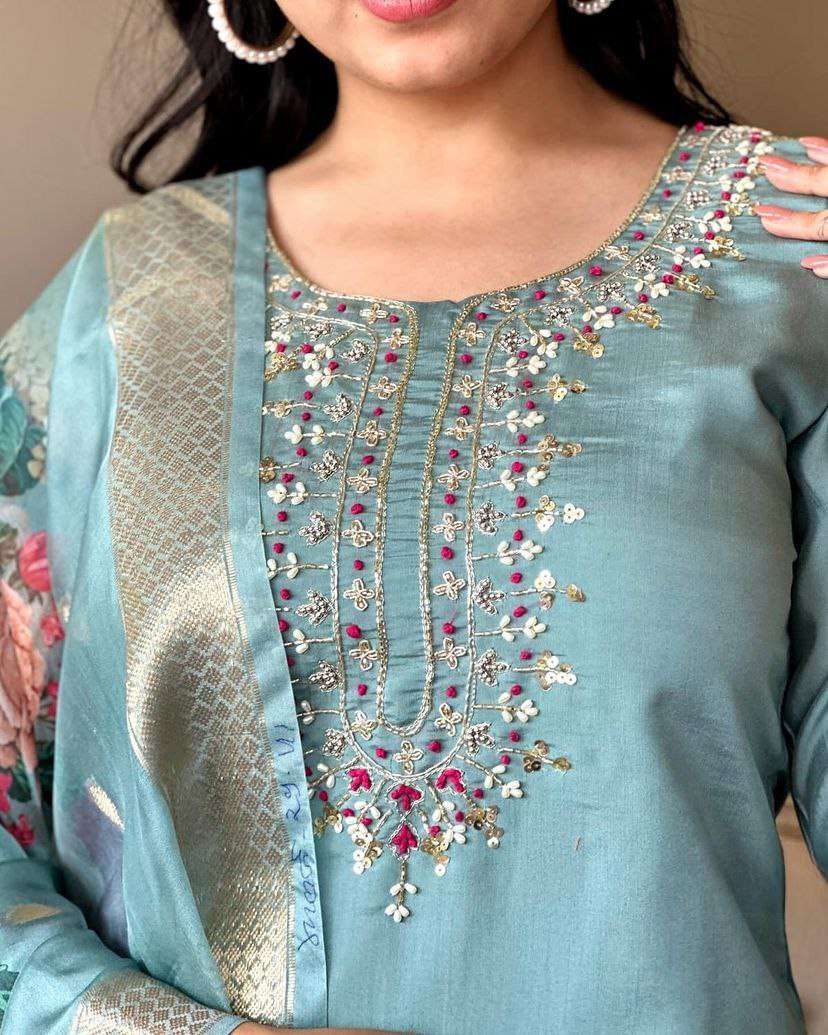 YNF VISCOSE CHANDERI SMC 08 SUITS & DRESSES WHOLESALE LADIES EMBROIDERY CHANDERI SUITS MANUFACTURER