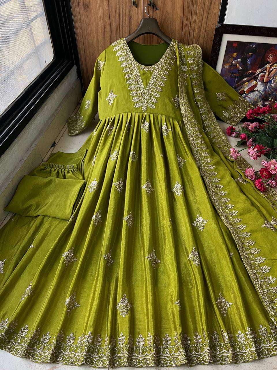 YNF CHINON SILK KESH149 1221 GOWNS WHOLESALE EMBROIDERED ANARKALI PARTY LONG GOWNS MANUFACTURER