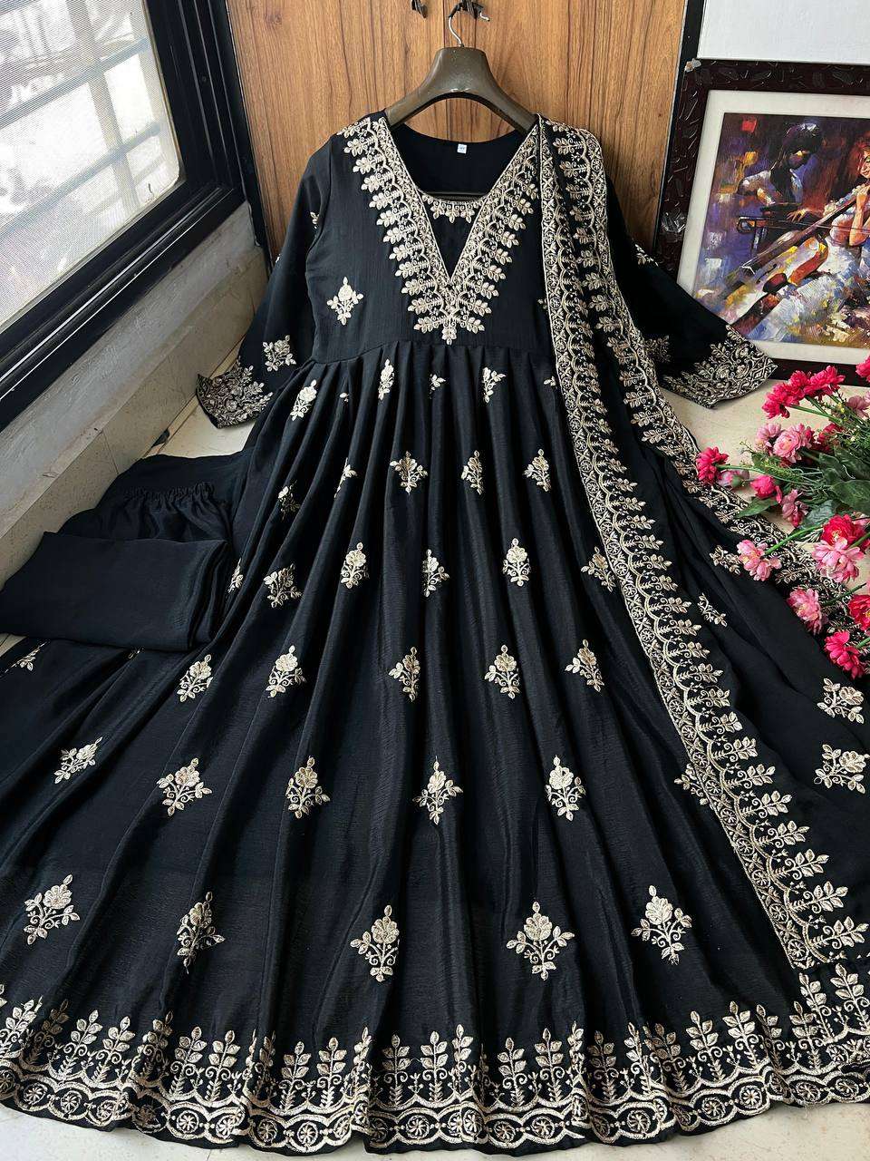 YNF CHINON SILK KESH149 1221 GOWNS WHOLESALE EMBROIDERED ANARKALI PARTY LONG GOWNS MANUFACTURER