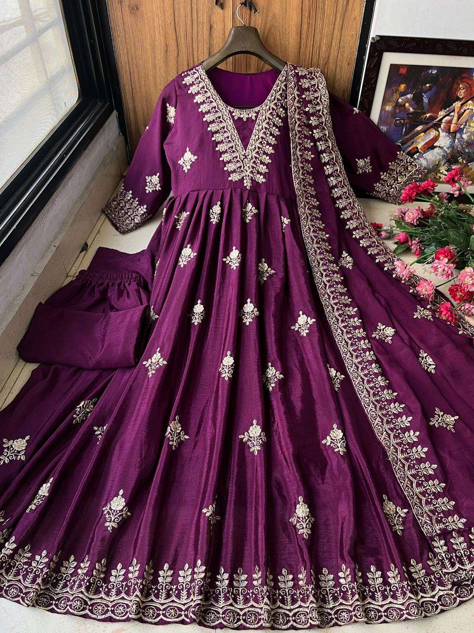 YNF CHINON SILK KESH149 1221 GOWNS WHOLESALE EMBROIDERED ANARKALI PARTY LONG GOWNS MANUFACTURER