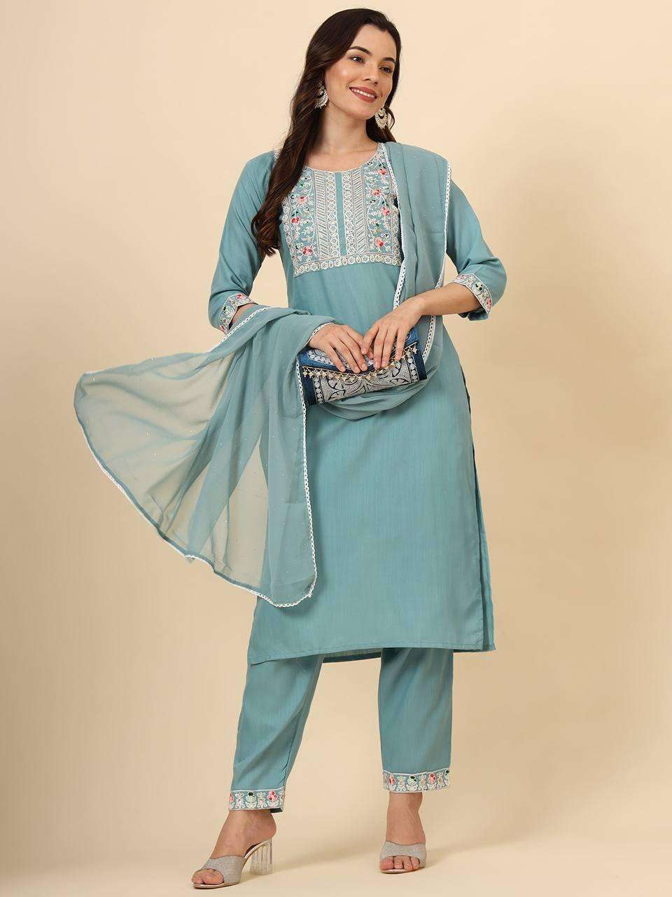 YNF COTTON RIN188 MAZZA SUITS & DRESSES WHOLESALE LADIES EMBROIDERY COTTON SUITS MANUFACTURER