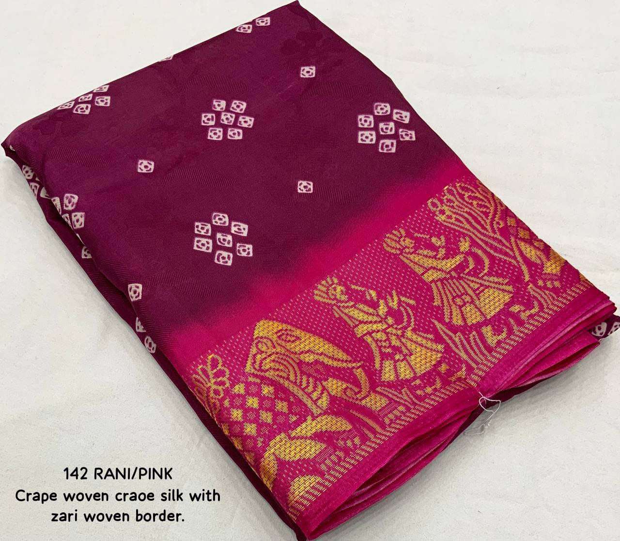 YNF CREPE KESH118 142 SAREES WHOLESALE LADIES BANDHANI BANDHEJ ZARI BORDER SAREES MANUFACTURER