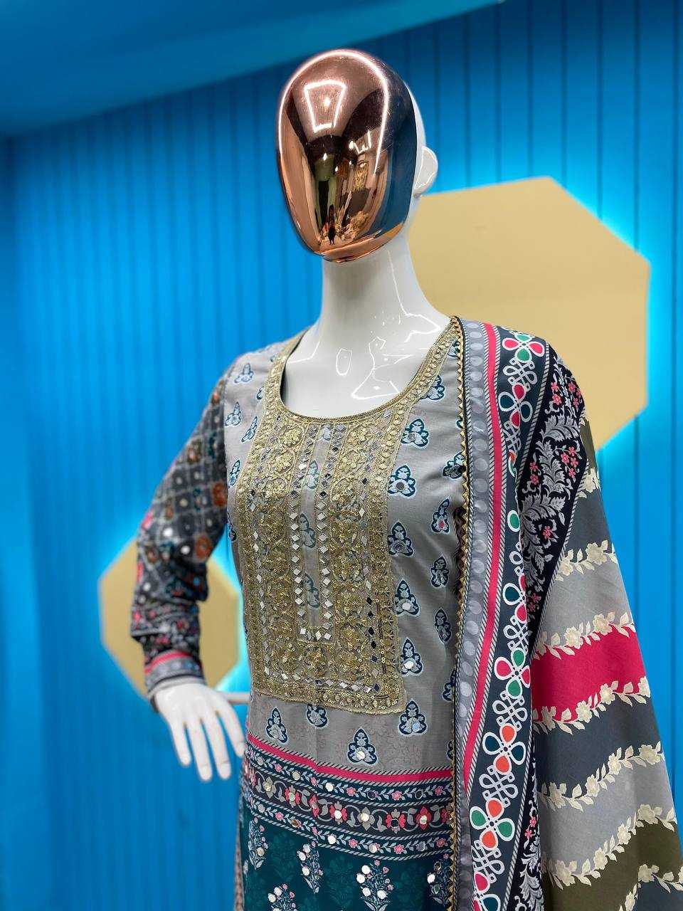 YNF MASLIN RIN141 1834 SUITS & DRESSES WHOLESALE PRINTED EMBROIDERY LADIES SILK ZARI WORK SUITS MANUFACTURER