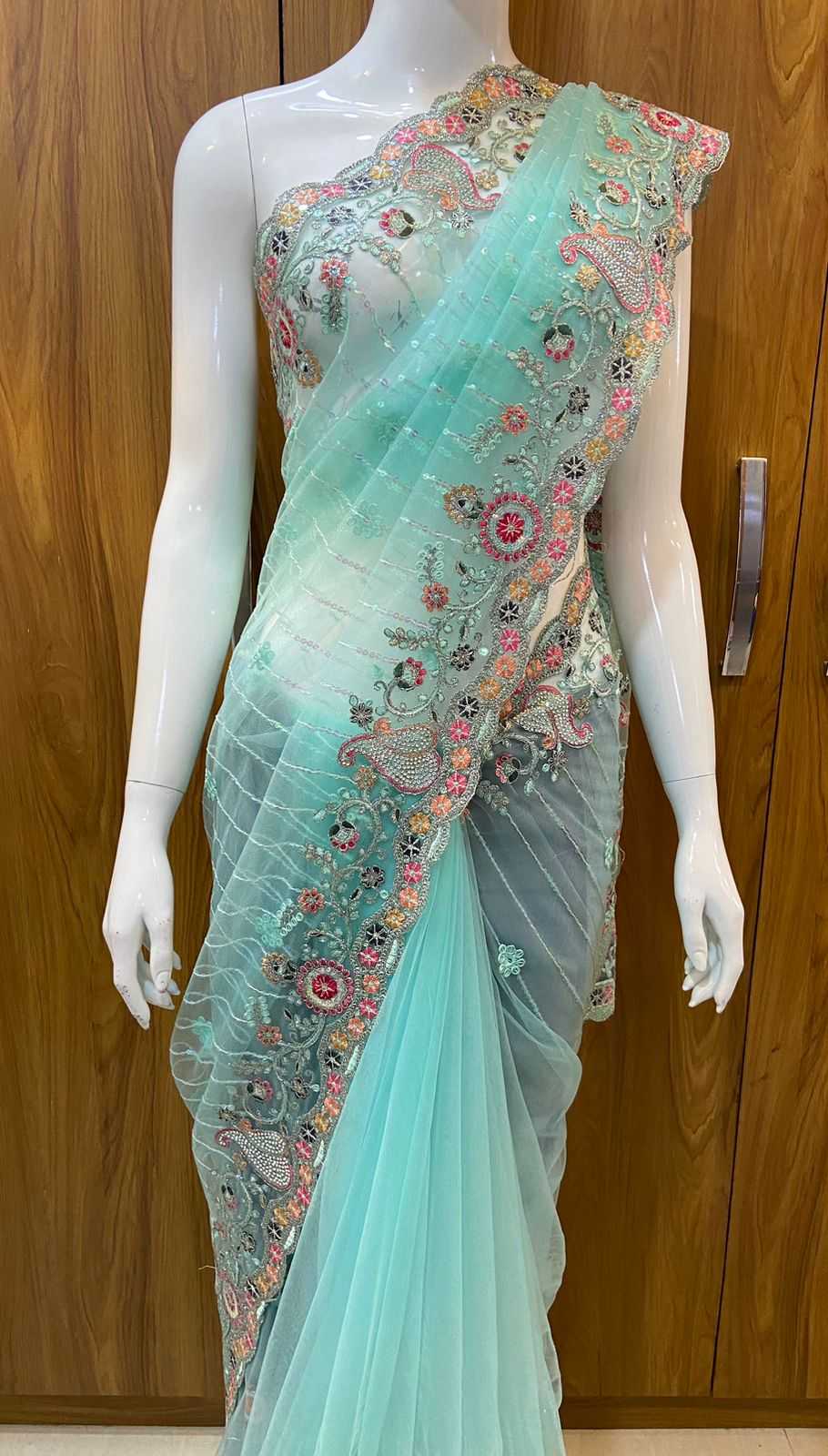 YNF NET RIN109 RBC39 SAREES WHOLESALE NET EMBROIDERED CUTWORK VISCOSE SAREES MANUFACTURER