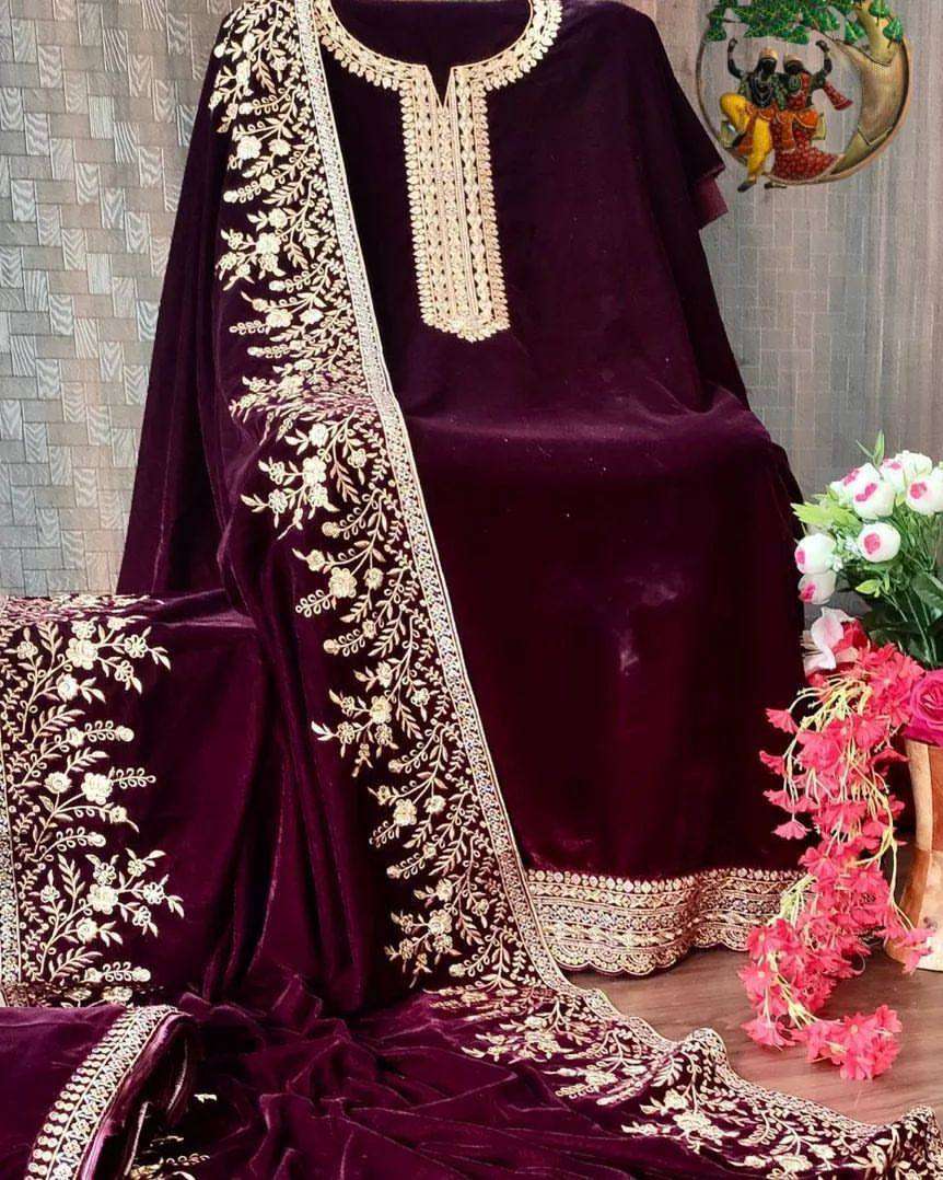 YNF VELVET KESH150 895 SUITS & DRESSES WHOLESALE KASHMIRI VELVET EMBROIDERY PALAZZO PARTY WEAR SUITS MANUFACTURER