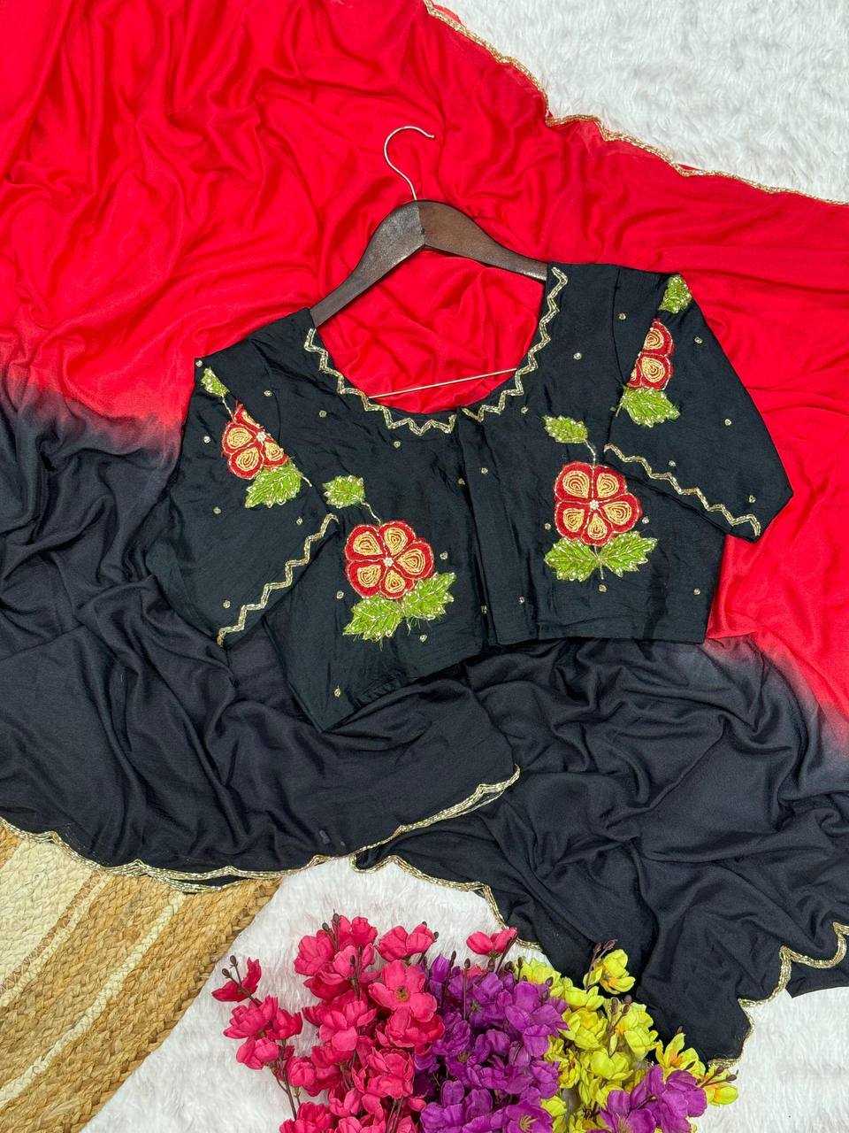 YNF CHINON RIN105 RED SAREES WHOLESALE HALF AND HALF CUTWORK LACE BORDER ZARI BORDER SAEEES MANUFACTURER