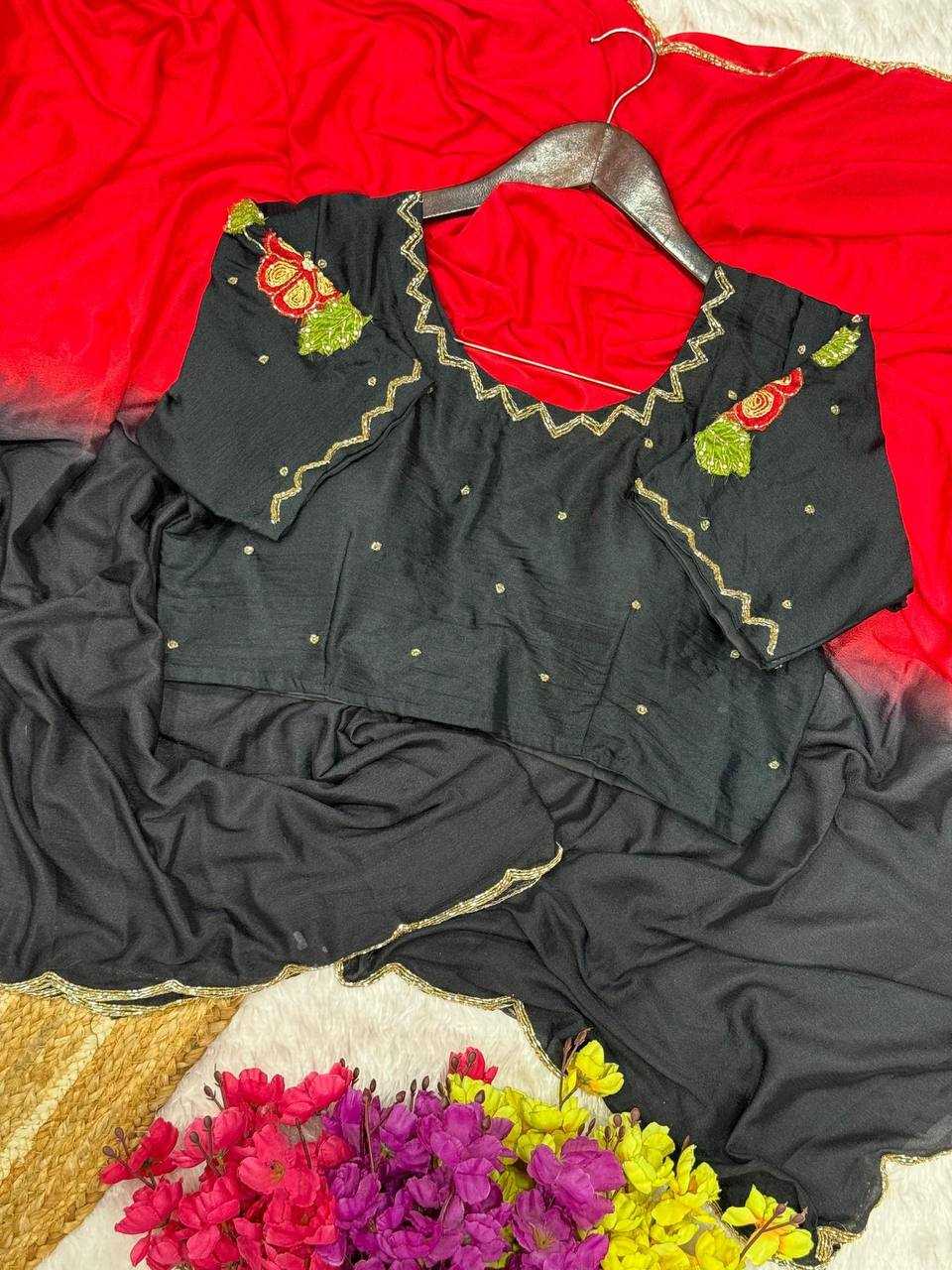 YNF CHINON RIN105 RED SAREES WHOLESALE HALF AND HALF CUTWORK LACE BORDER ZARI BORDER SAEEES MANUFACTURER