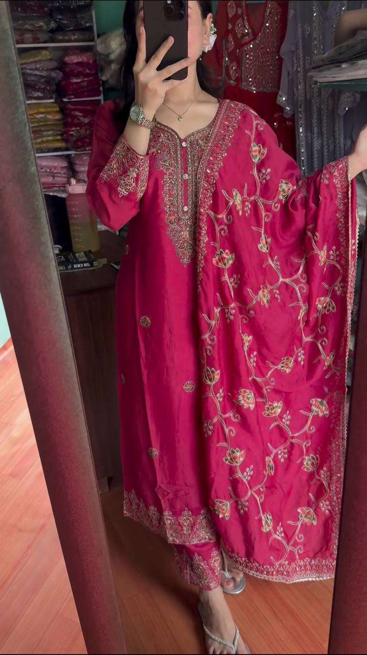 YNF CHINON SILK KESH124 824 SUITS & DRESSES WHOLESALE EMBROIDERY LADIES SILK WEDDING DIWALI COLLECTIONS SUITS MANUFACTURER