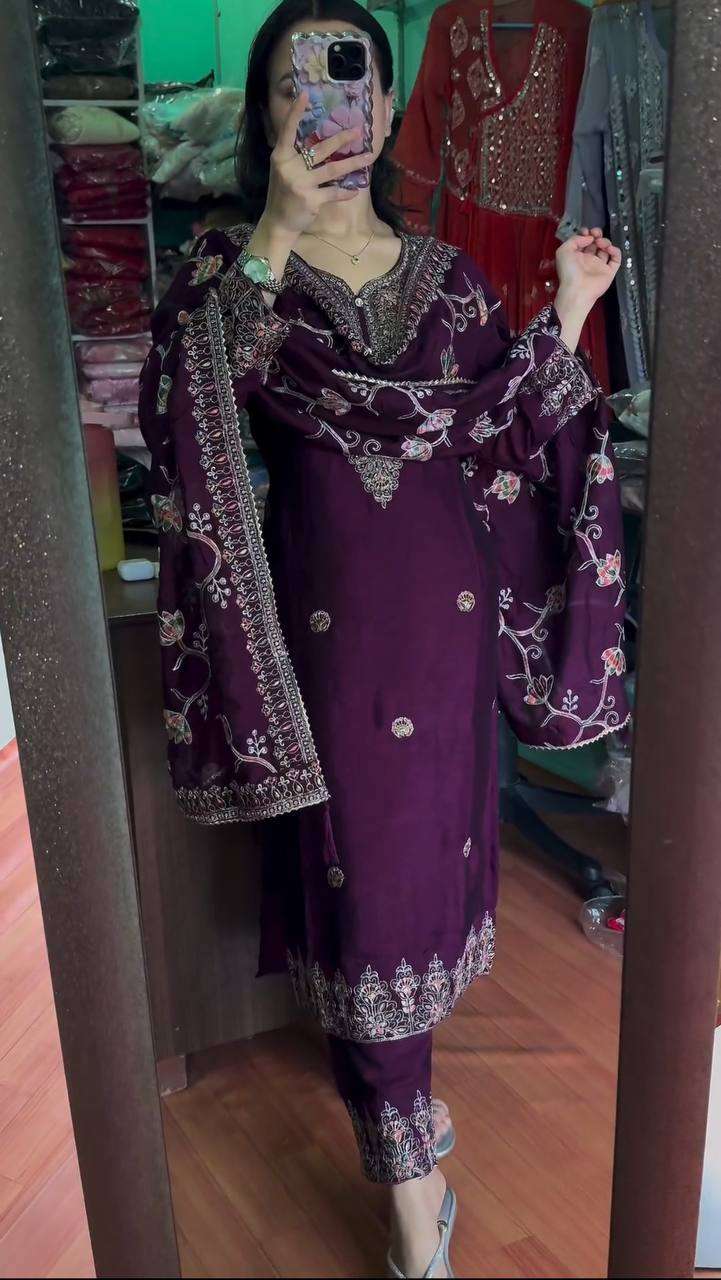 YNF CHINON SILK KESH124 824 SUITS & DRESSES WHOLESALE EMBROIDERY LADIES SILK WEDDING DIWALI COLLECTIONS SUITS MANUFACTURER