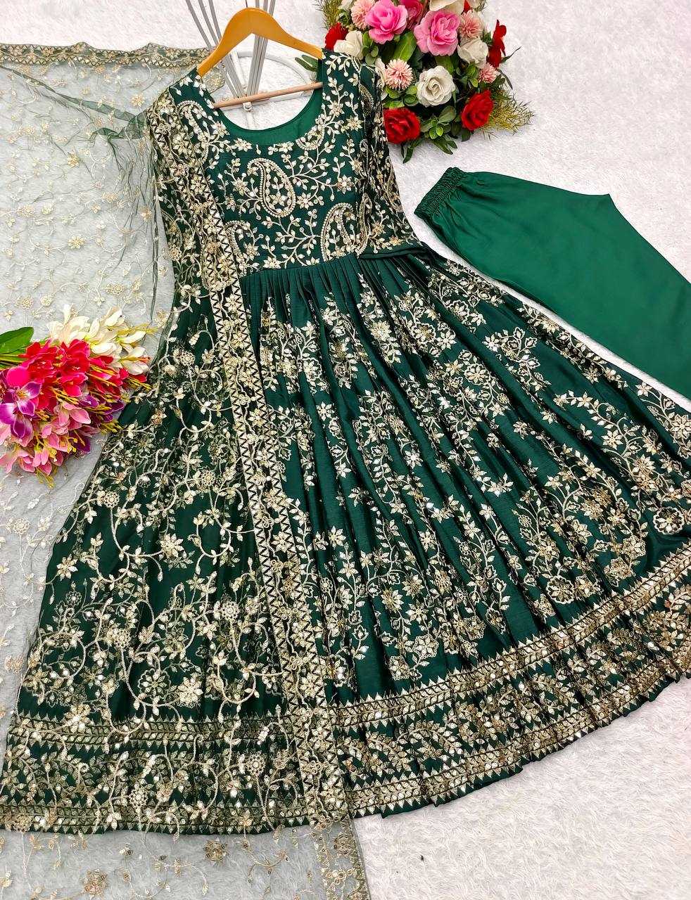 YNF CHINON SILK KESH156 8044 GOWNS WHOLESALE EMBROIDERY ANARKALI LONG WORK WEDDING GOWNS MANUFACTURER