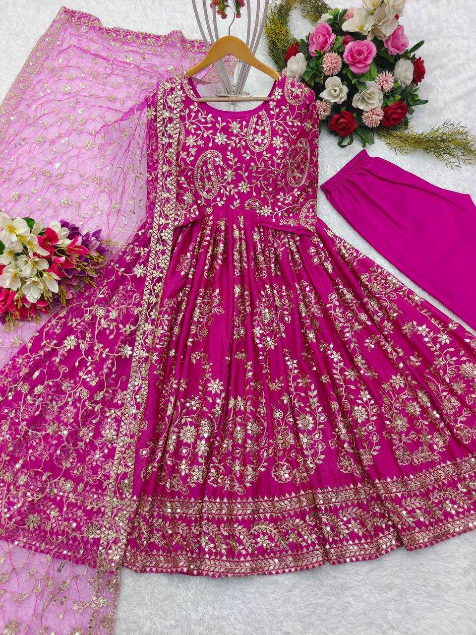 YNF CHINON SILK KESH156 8044 GOWNS WHOLESALE EMBROIDERY ANARKALI LONG WORK WEDDING GOWNS MANUFACTURER