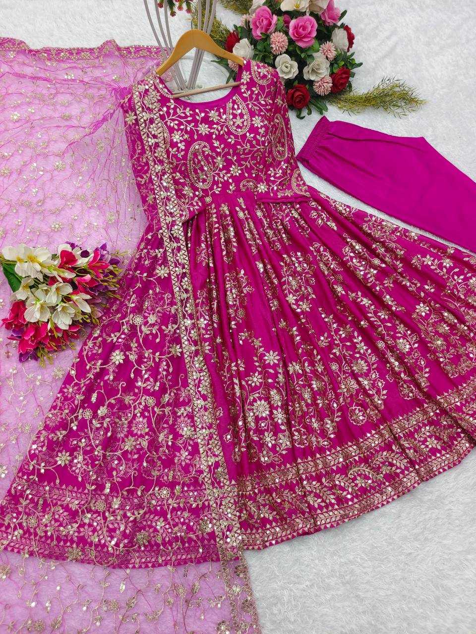 YNF CHINON SILK KESH156 8044 GOWNS WHOLESALE EMBROIDERY ANARKALI LONG WORK WEDDING GOWNS MANUFACTURER