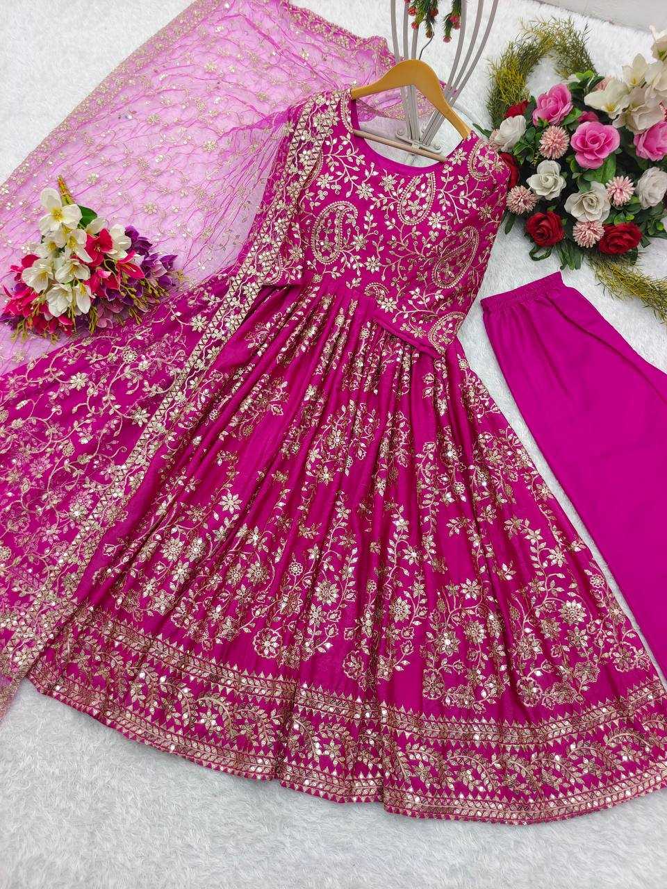 YNF CHINON SILK KESH156 8044 GOWNS WHOLESALE EMBROIDERY ANARKALI LONG WORK WEDDING GOWNS MANUFACTURER