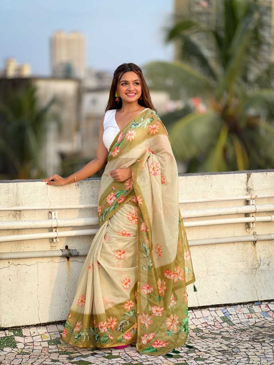 YNF COTTON RIN116 PICHWAI SAREES WHOLESALE PRINTED COTTON LINEN LADIES ZARI BORDER SAREES MANUFACTURER