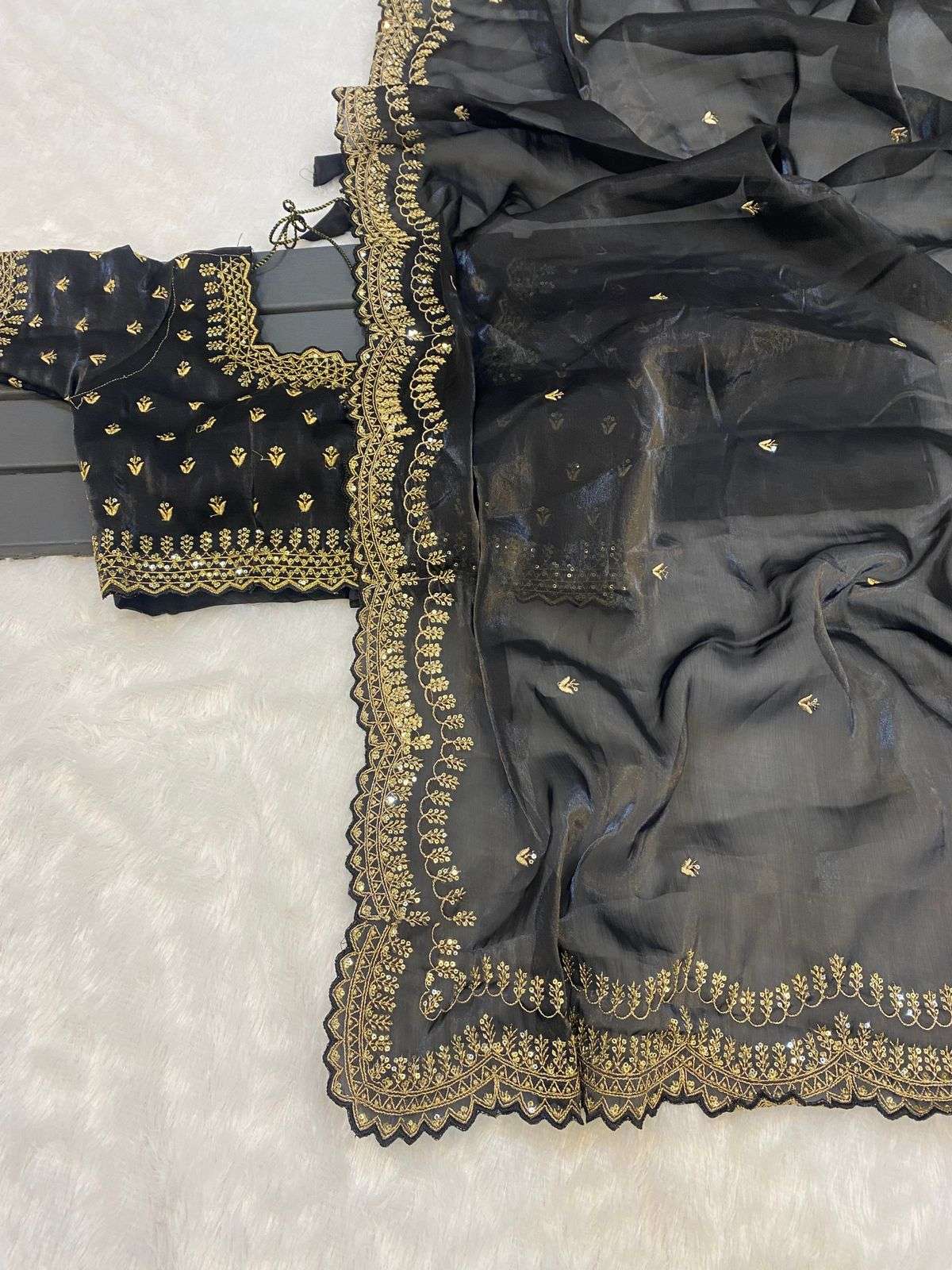 YNF JIMMY CHOO RIN164 37 SAREES WHOLESALE JIMMY CHOO SEQUENCE EMBROIDERED ZARI BORDER CUTWORK SAREES MANUFACTURER