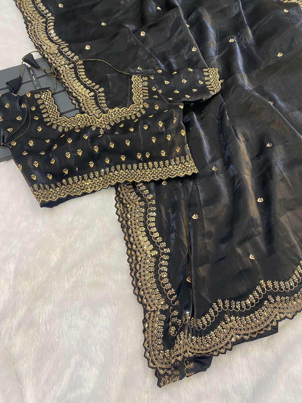 YNF JIMMY CHOO RIN164 37 SAREES WHOLESALE JIMMY CHOO SEQUENCE EMBROIDERED ZARI BORDER CUTWORK SAREES MANUFACTURER