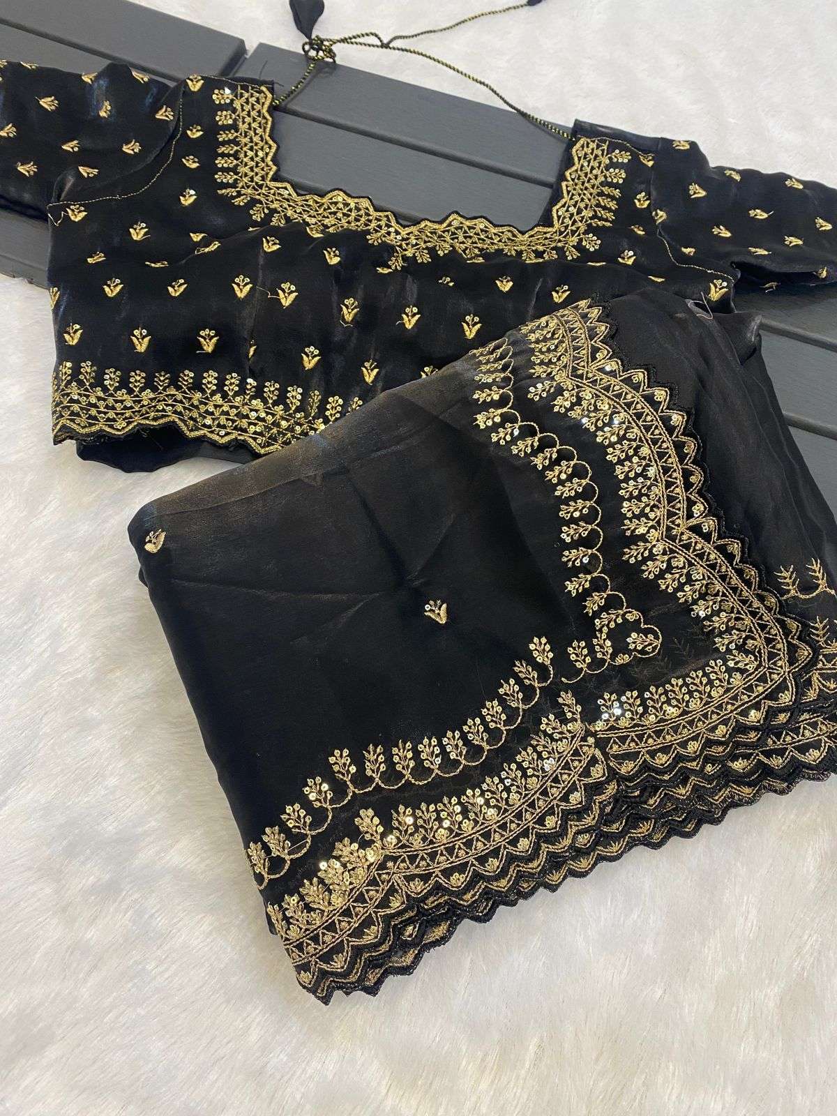YNF JIMMY CHOO RIN164 37 SAREES WHOLESALE JIMMY CHOO SEQUENCE EMBROIDERED ZARI BORDER CUTWORK SAREES MANUFACTURER
