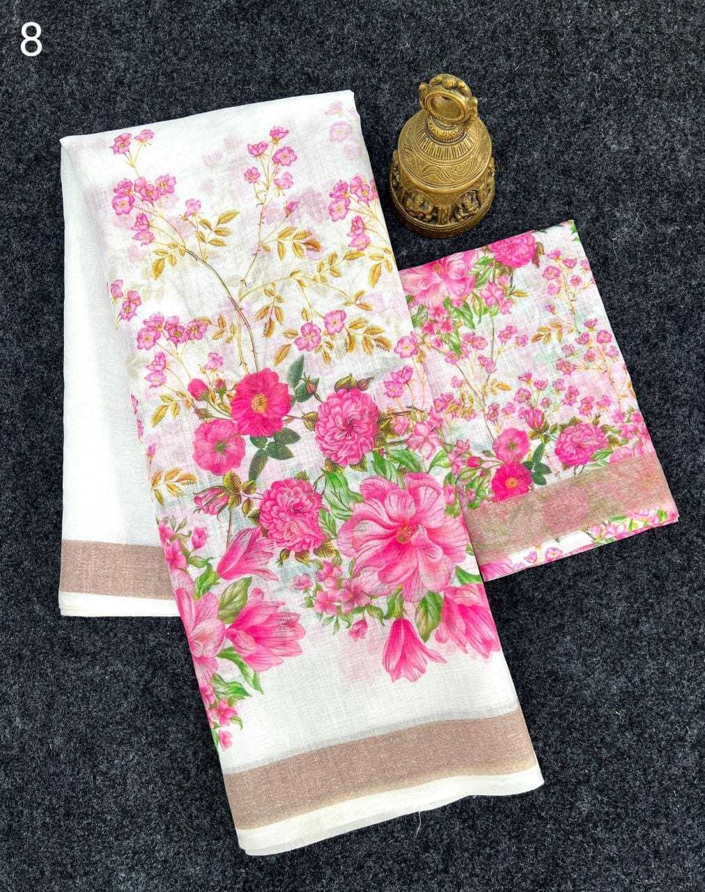 YNF LINEN KESH223 437 SAREES WHOLESALE LADIES LINEN PRINTED LIGHTWEIGHT SAREES MANUFACTURER