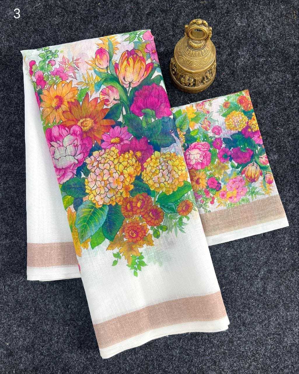 YNF LINEN KESH223 437 SAREES WHOLESALE LADIES LINEN PRINTED LIGHTWEIGHT SAREES MANUFACTURER