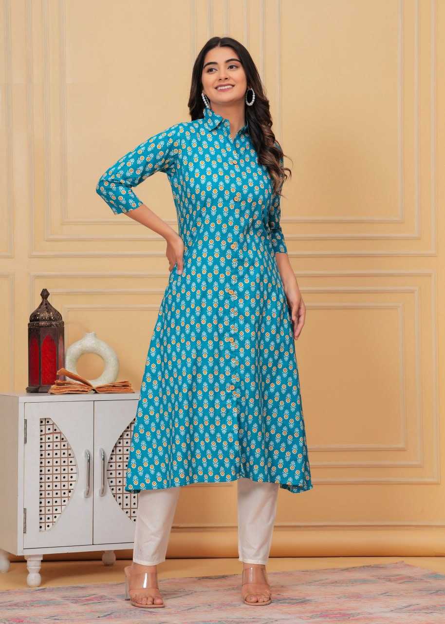 YNF PURE COTTON RIN131 015 KURTIS WHOLESALE LONG PRINTED COTTON KURTIS WITH BOTTOM FANCY KURTIS MANUFACTURER