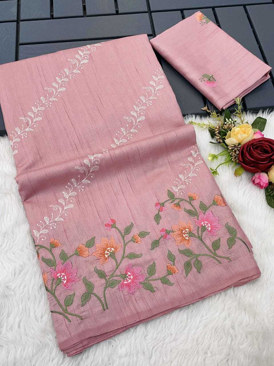 YNF TUSSAR SILK RIN163 RAE42 SAREES WHOLESALE TUSSAR SILK TUSSAR SILK EMBROIDERED SILK SAREES MANUFACTURER