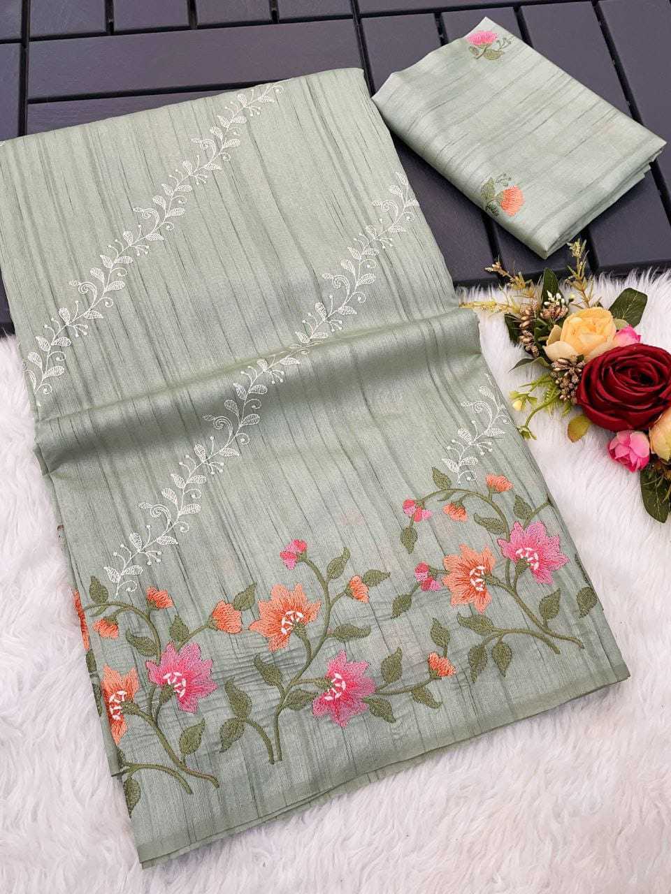 YNF TUSSAR SILK RIN163 RAE42 SAREES WHOLESALE TUSSAR SILK TUSSAR SILK EMBROIDERED SILK SAREES MANUFACTURER