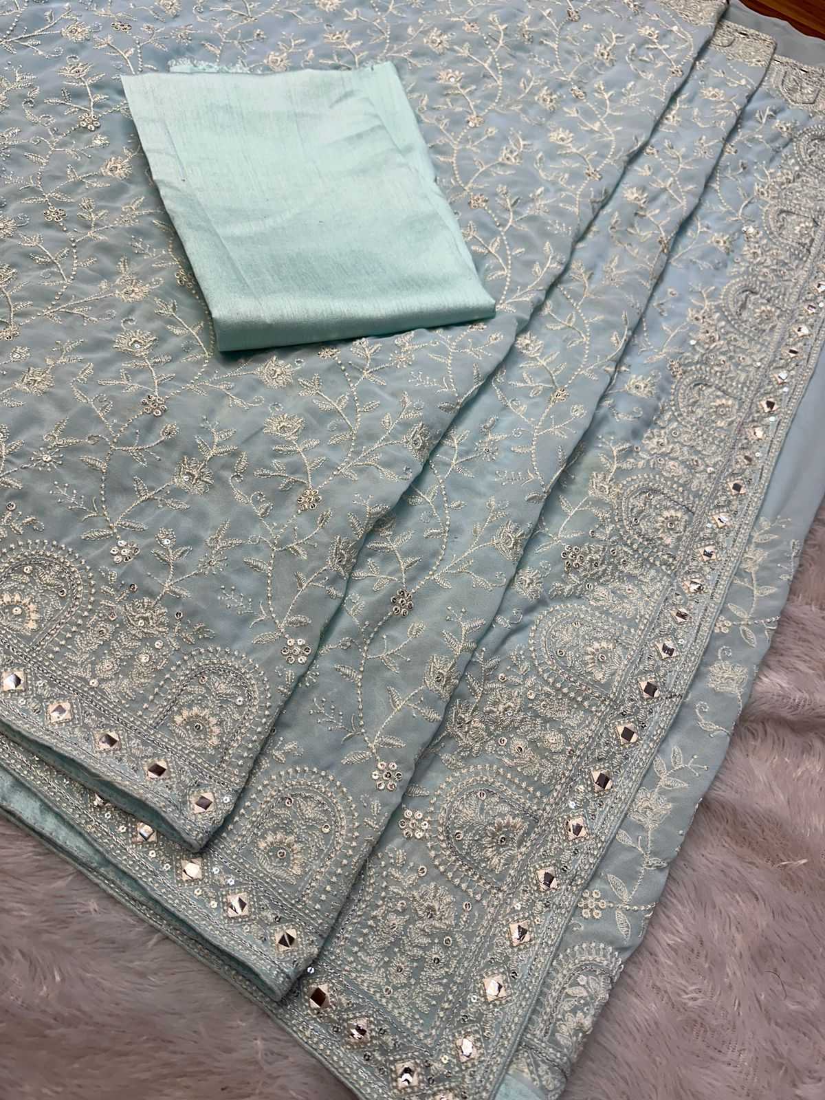 YNFGEORGETTE RIN164 RRS86 SAREES WHOLESALE PARTY WEAR GEORGETTE SEQUENCE GOTA PAATI WORK SAREES MANUFACTURER