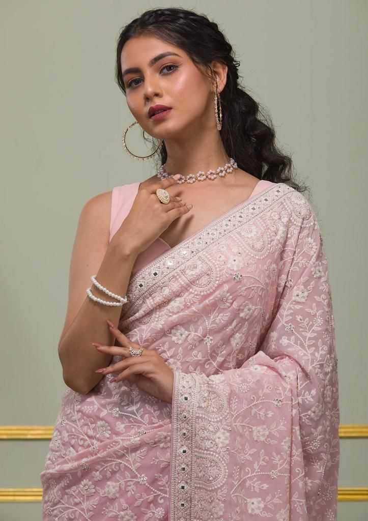 YNFGEORGETTE RIN164 RRS86 SAREES WHOLESALE PARTY WEAR GEORGETTE SEQUENCE GOTA PAATI WORK SAREES MANUFACTURER