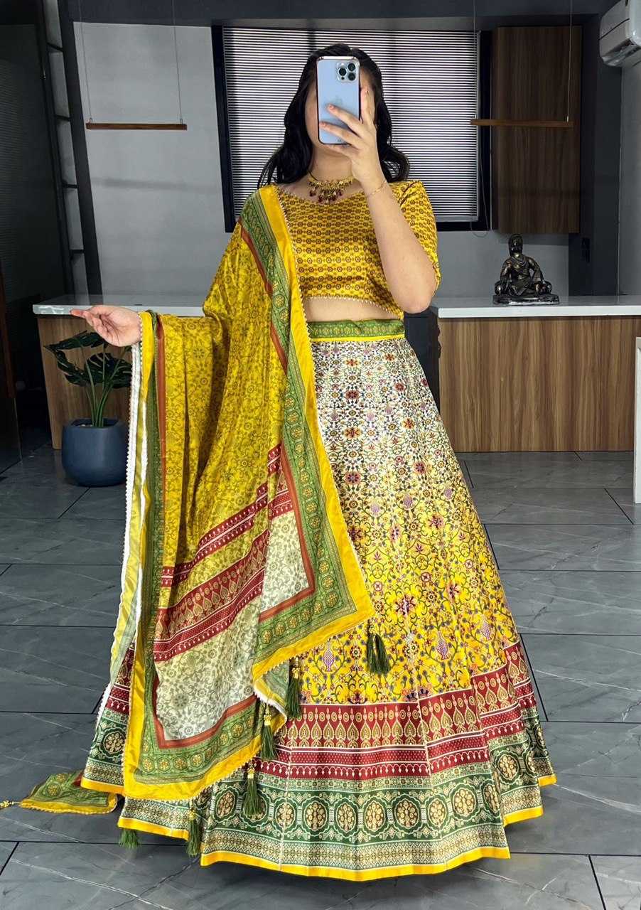 YNF ART SILK RIN119 6134 LEHENGAS WHOLESALE DESIGENR SILK PRINTED GOTA PATTI LEHENGAS MANUFACTURER