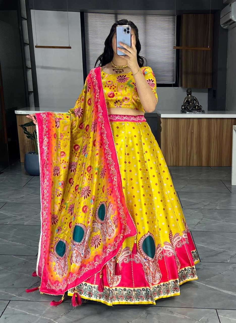 YNF ART SILK RIN119 6134 LEHENGAS WHOLESALE DESIGENR SILK PRINTED GOTA PATTI LEHENGAS MANUFACTURER