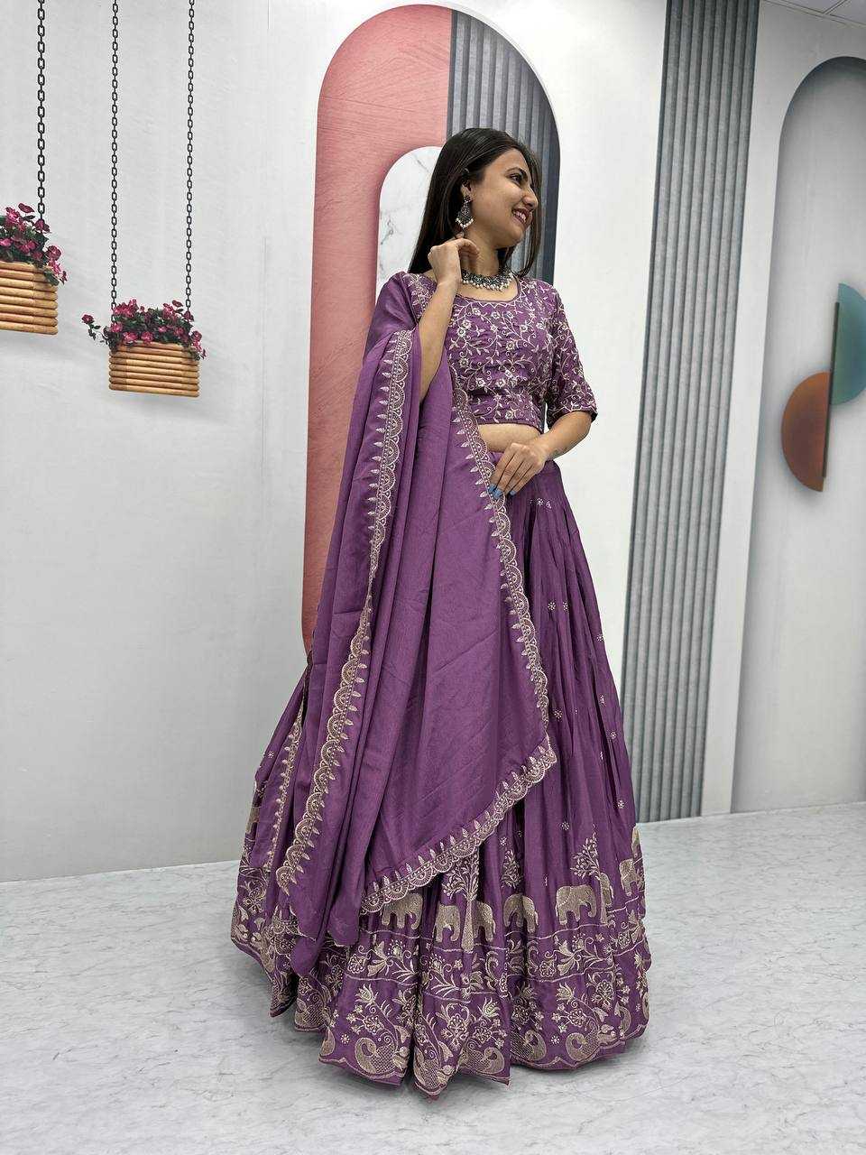 YNF CHINON KESH130 075 LEHENGAS WHOLESALE SILK WEDDING EMBROIDERED PURPLE LEHENGA WITH DUPTTA WEDDING LEHENGAS MANUFACTURER