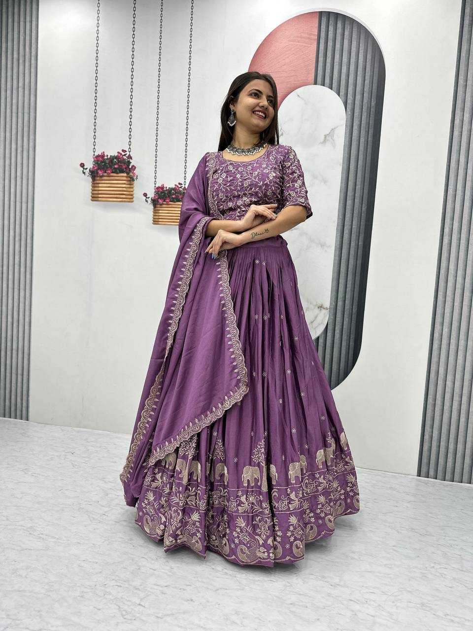 YNF CHINON KESH130 075 LEHENGAS WHOLESALE SILK WEDDING EMBROIDERED PURPLE LEHENGA WITH DUPTTA WEDDING LEHENGAS MANUFACTURER