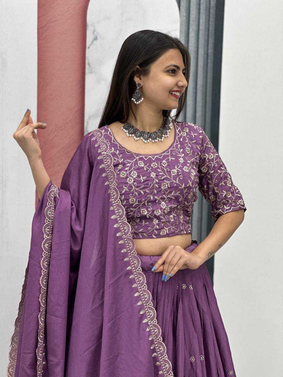 YNF CHINON KESH130 075 LEHENGAS WHOLESALE SILK WEDDING EMBROIDERED PURPLE LEHENGA WITH DUPTTA WEDDING LEHENGAS MANUFACTURER