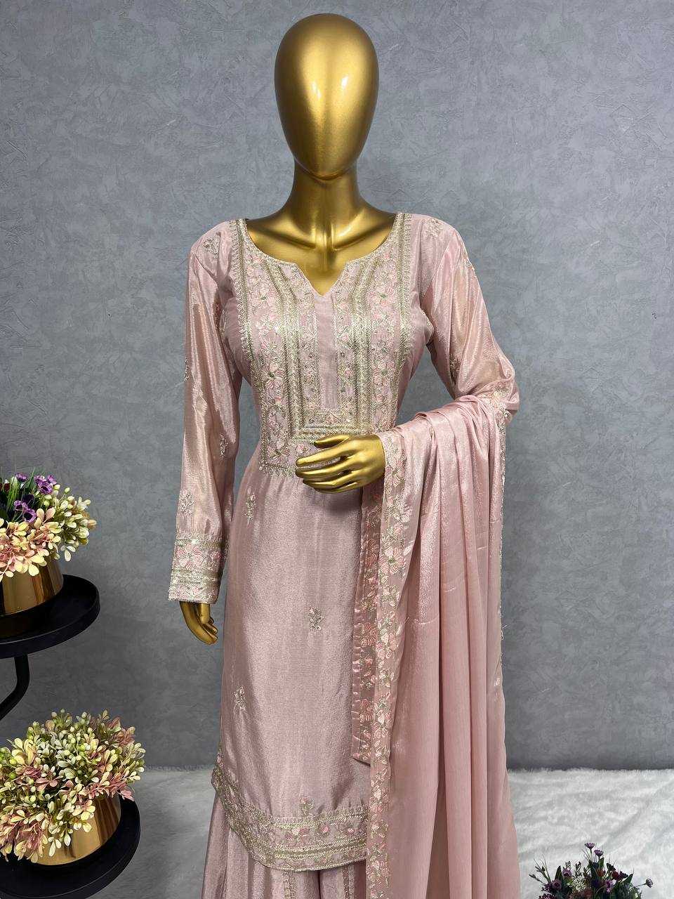 YNF CHINON SILK KESH227 1012 SUITS & DRESSES WHOLESALE LADIES SHARARA SALWAR PALAZZO LADIES SILK SUITS  MANUFACTURER