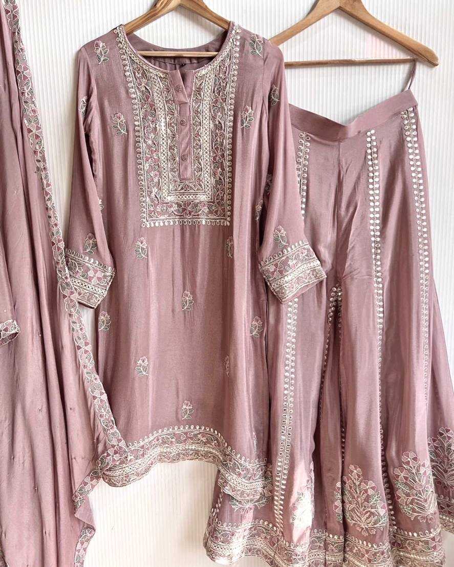 YNF CHINON SILK KESH227 1012 SUITS & DRESSES WHOLESALE LADIES SHARARA SALWAR PALAZZO LADIES SILK SUITS  MANUFACTURER