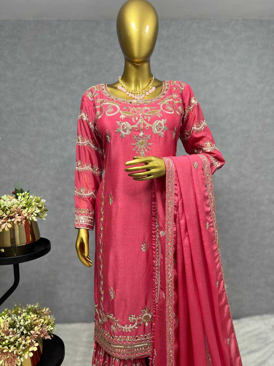 YNF CHINON SILK KESH227 1016 SUITS & DRESSES WHOLESALE SHARARA SALWAR EMBROIDERY LADIES SILK WEDDING SILK SUITS MANUFACTURER