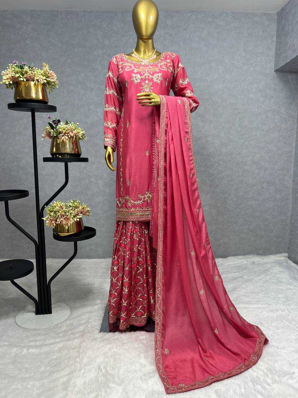 YNF CHINON SILK KESH227 1016 SUITS & DRESSES WHOLESALE SHARARA SALWAR EMBROIDERY LADIES SILK WEDDING SILK SUITS MANUFACTURER