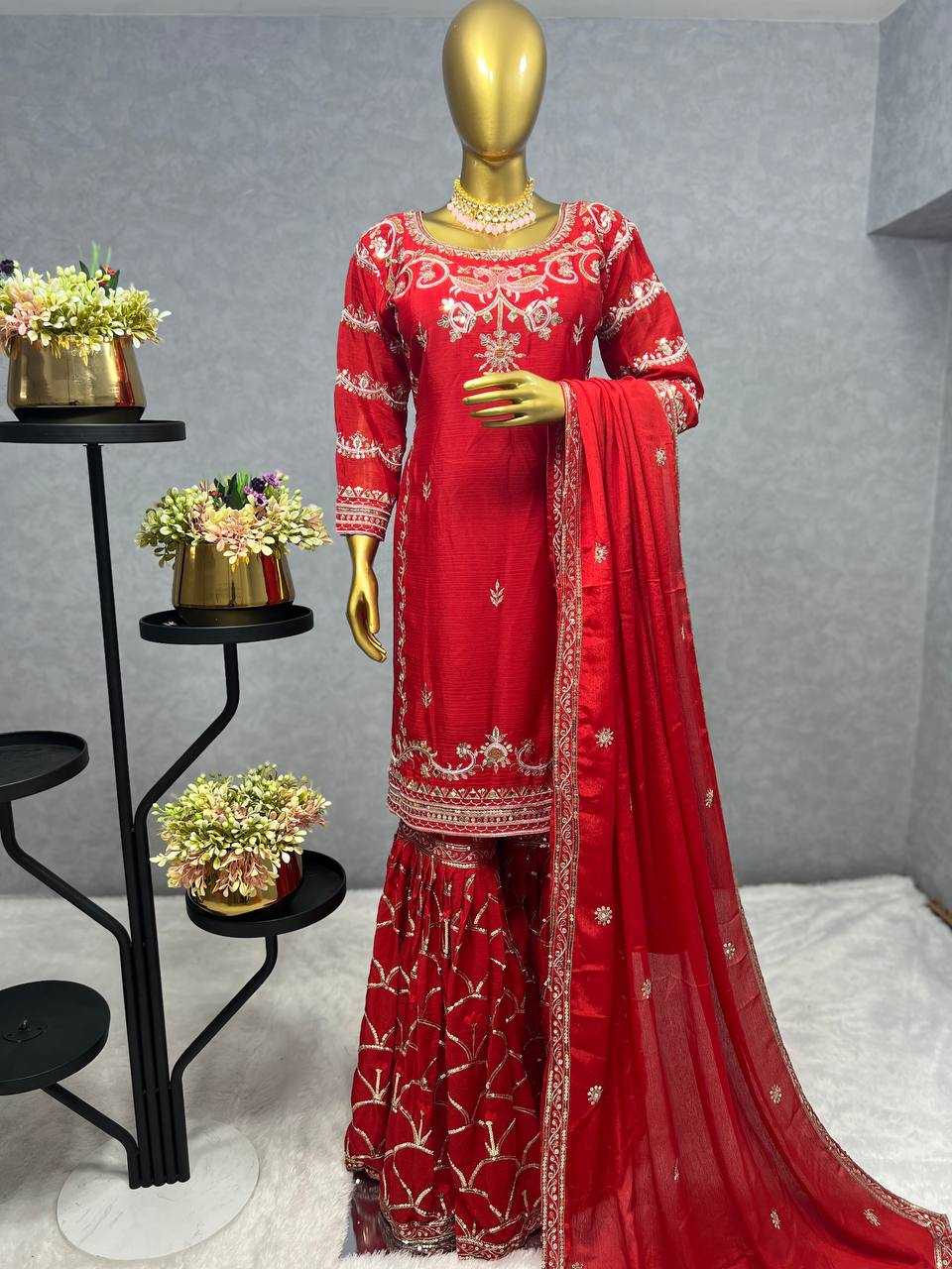 YNF CHINON SILK KESH227 1016 SUITS & DRESSES WHOLESALE SHARARA SALWAR EMBROIDERY LADIES SILK WEDDING SILK SUITS MANUFACTURER