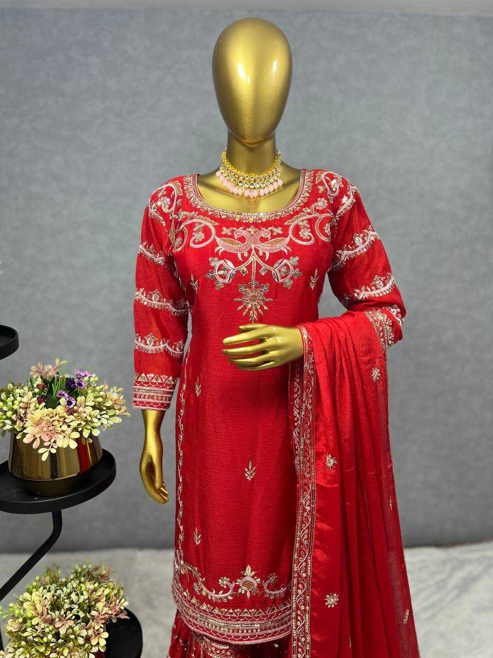 YNF CHINON SILK KESH227 1016 SUITS & DRESSES WHOLESALE SHARARA SALWAR EMBROIDERY LADIES SILK WEDDING SILK SUITS MANUFACTURER