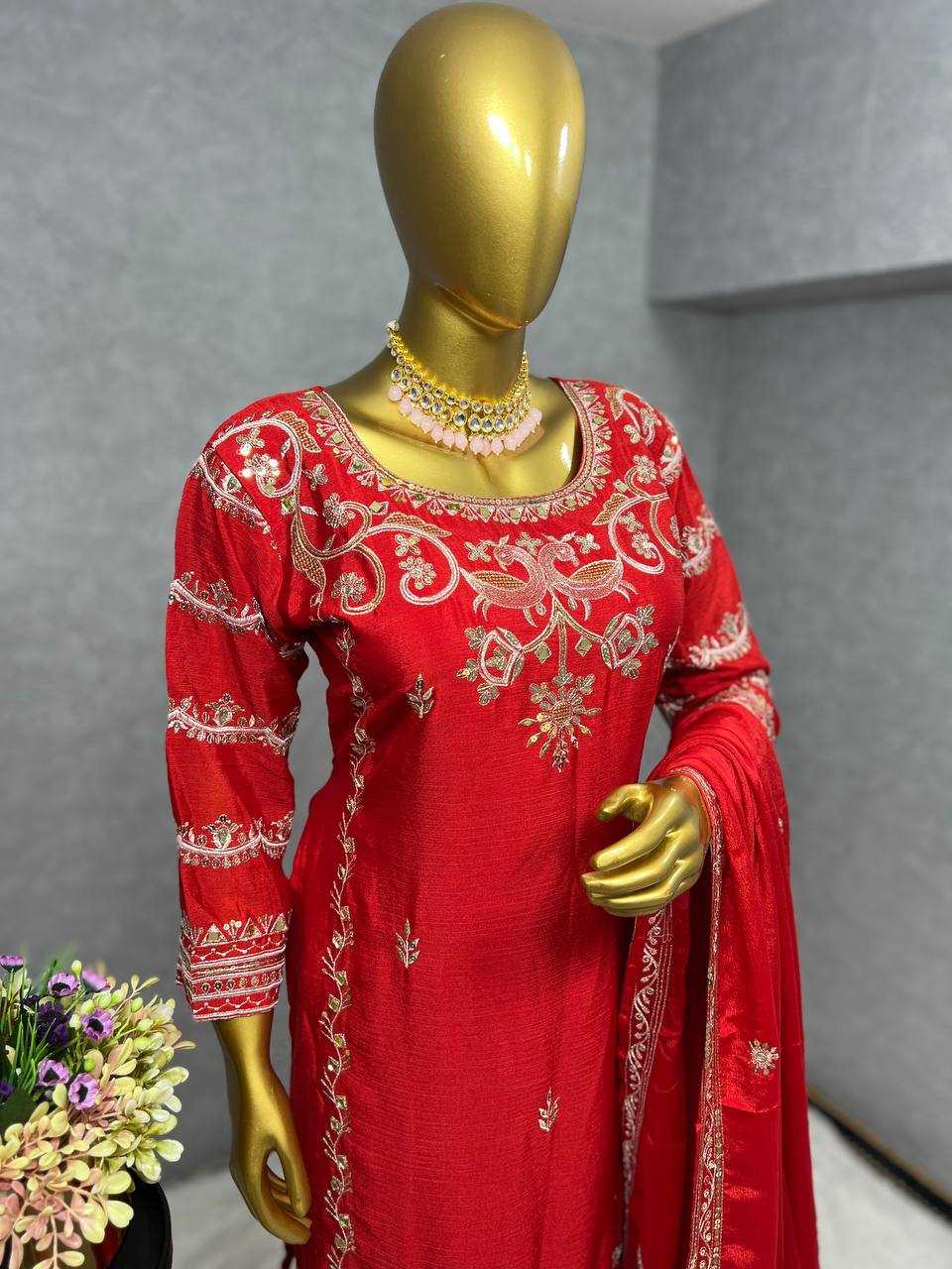 YNF CHINON SILK KESH227 1016 SUITS & DRESSES WHOLESALE SHARARA SALWAR EMBROIDERY LADIES SILK WEDDING SILK SUITS MANUFACTURER